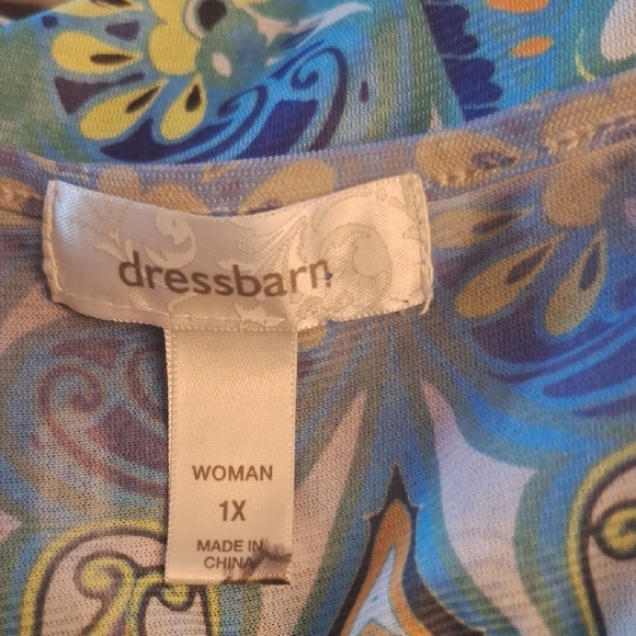 dressbarn Embroidered Blue & White Scoop Neck Tunic With Rhinestones Size 1X - Picture 8 of 8